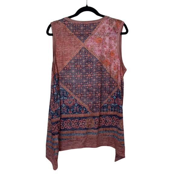 NWT Weekend Suzanne Betro Blue & Rust Floral Tie-Front Scoop Neck Tank Size 1X - Picture 2 of 6